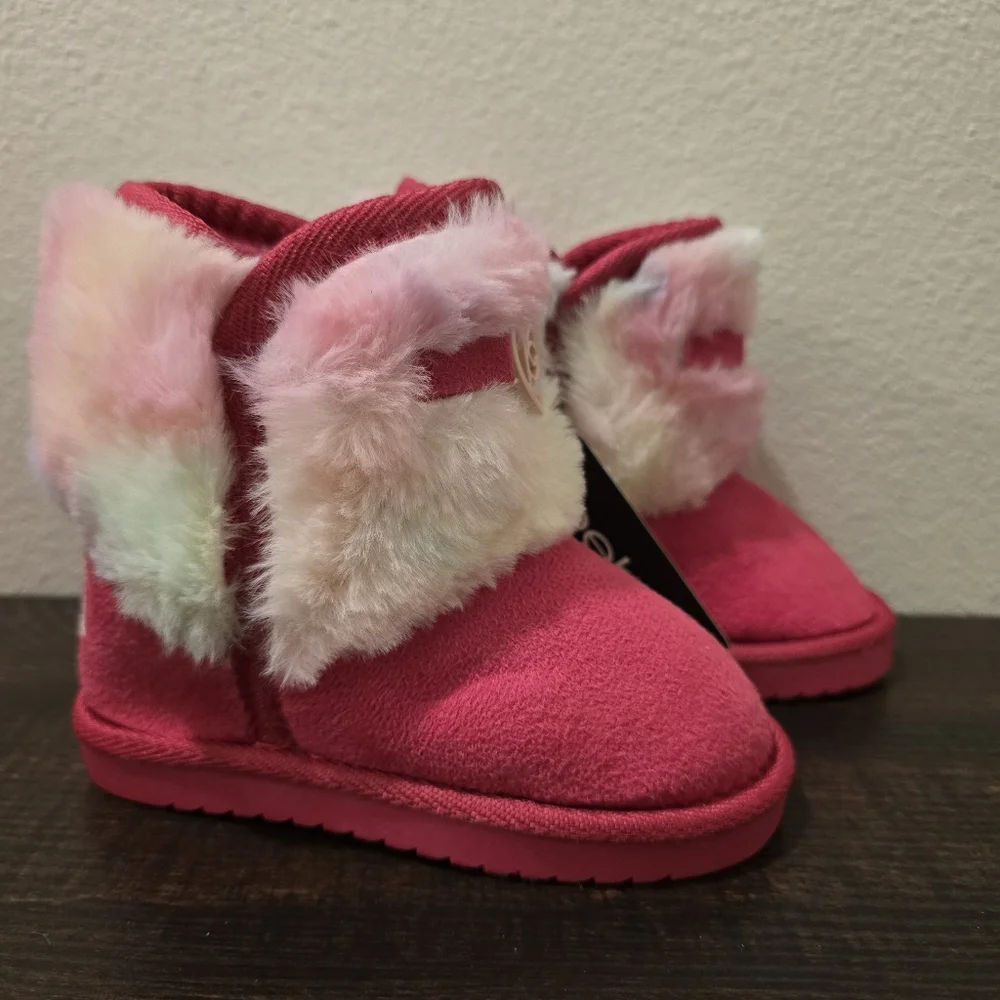 Bebe Girls Faux Fur‎ Tie Dye Boots NWT Pink Size Toddler 7